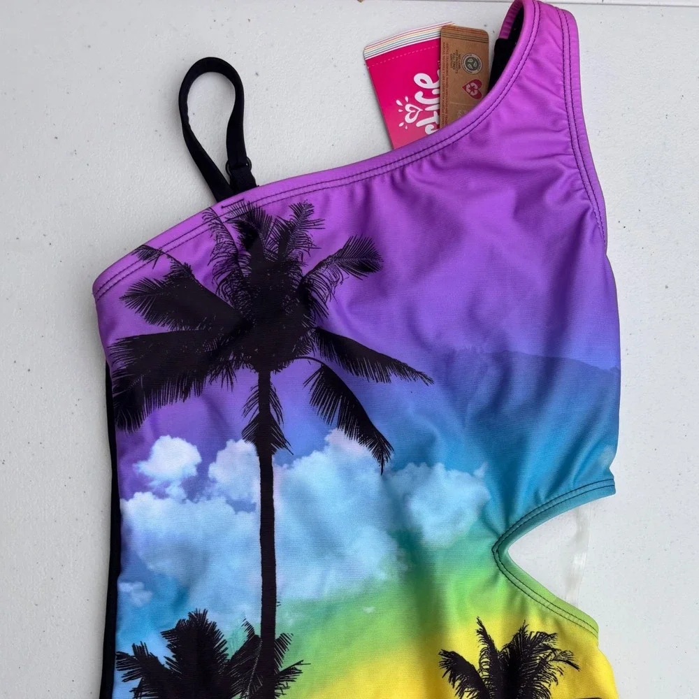 One-Piece Swimsuit‎ Cover-Up Girls 10/12 Pink Rainbow NWT